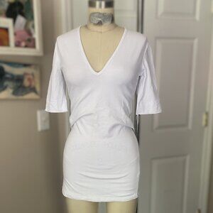 VENUS White Stretch Low V-neck Y2K Micro MINI T-Shirt DRESS *X-SMALL*